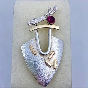 Modernist Idelle Hammond-Sass 14K And Sterling Abstract Brooch